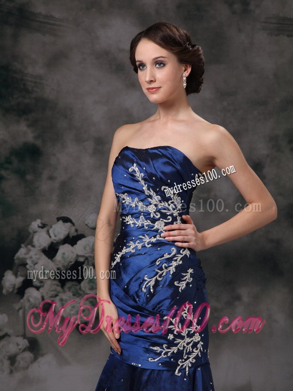 Exclusive Royal Blue Mermaid Strapless Evening Dress Appliques