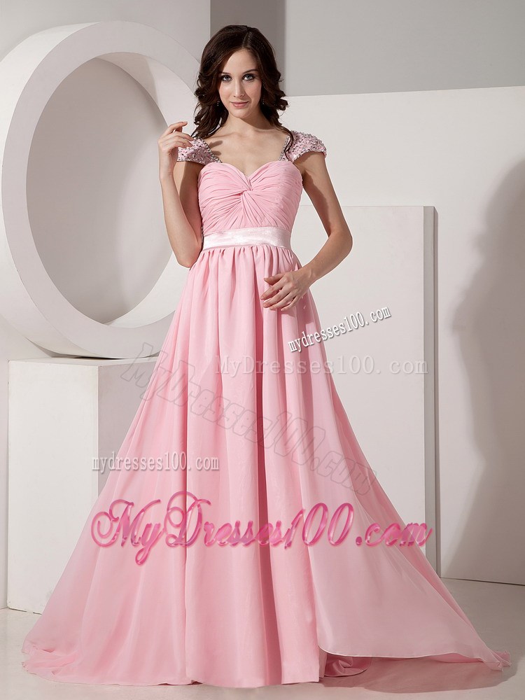Exclusive Baby Pink Empire Sweetheart Evening Dress with Beading