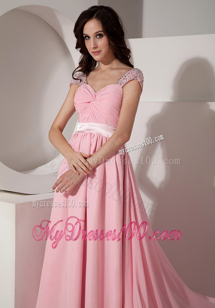 Exclusive Baby Pink Empire Sweetheart Evening Dress with Beading