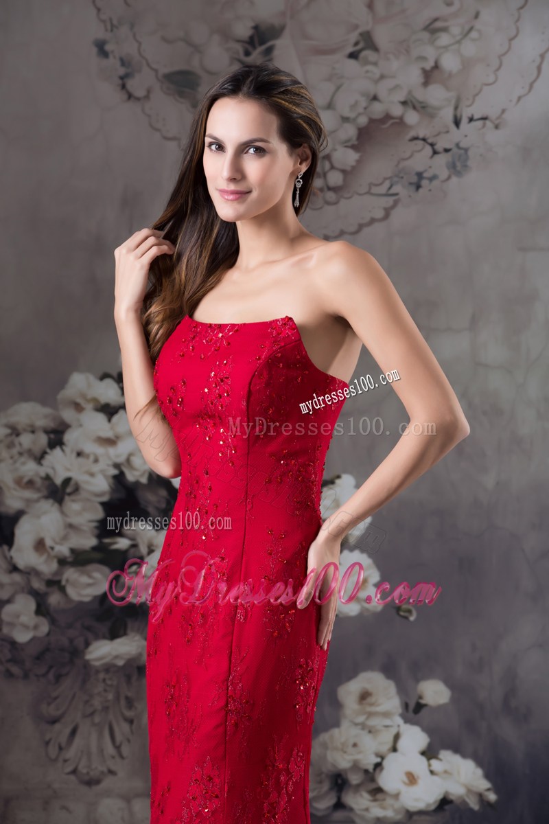 Cheap Appliques Mermaid Strapless long Red 2013 Prom Dress