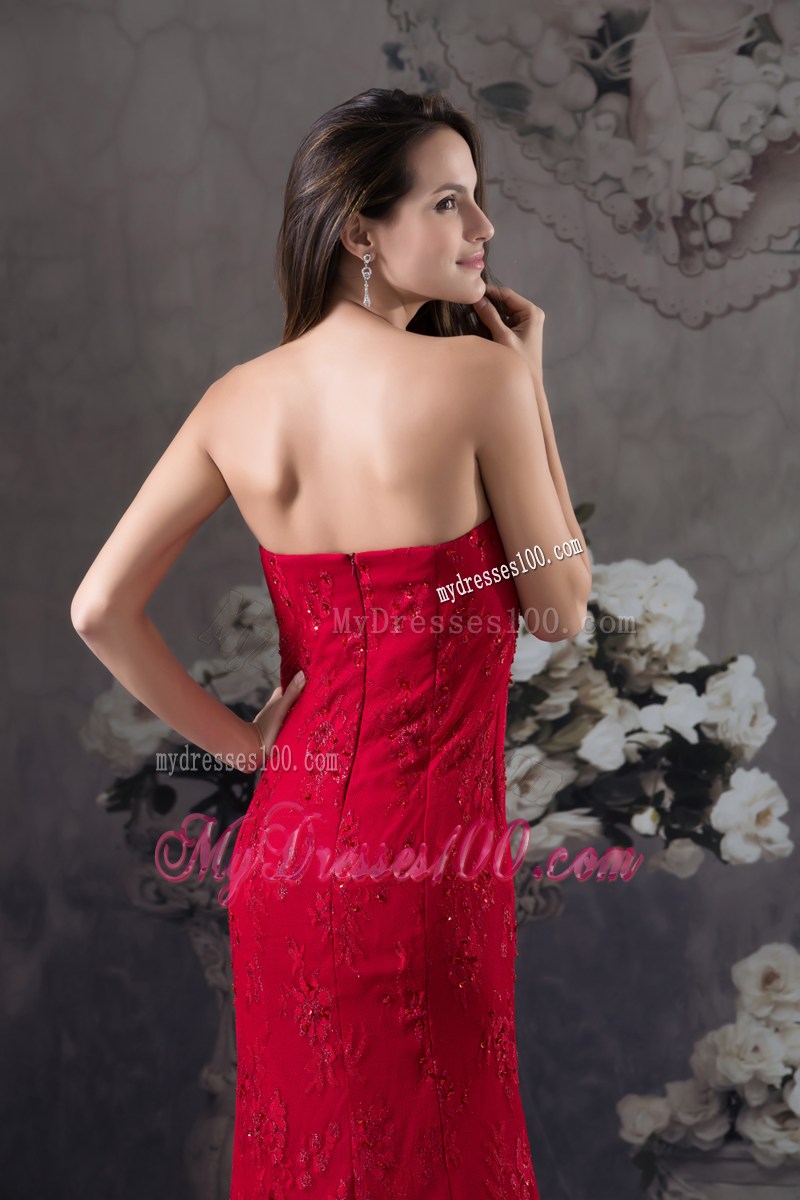 Cheap Appliques Mermaid Strapless long Red 2013 Prom Dress