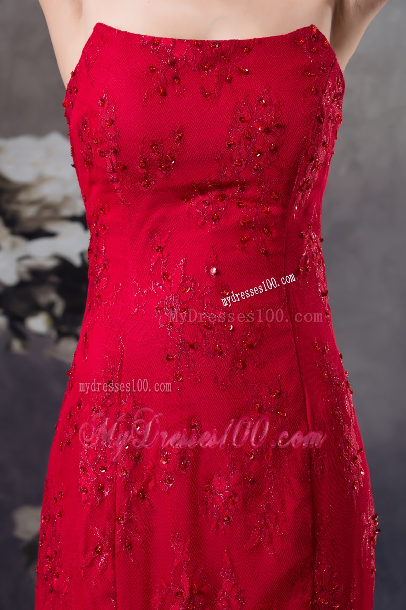 Cheap Appliques Mermaid Strapless long Red 2013 Prom Dress