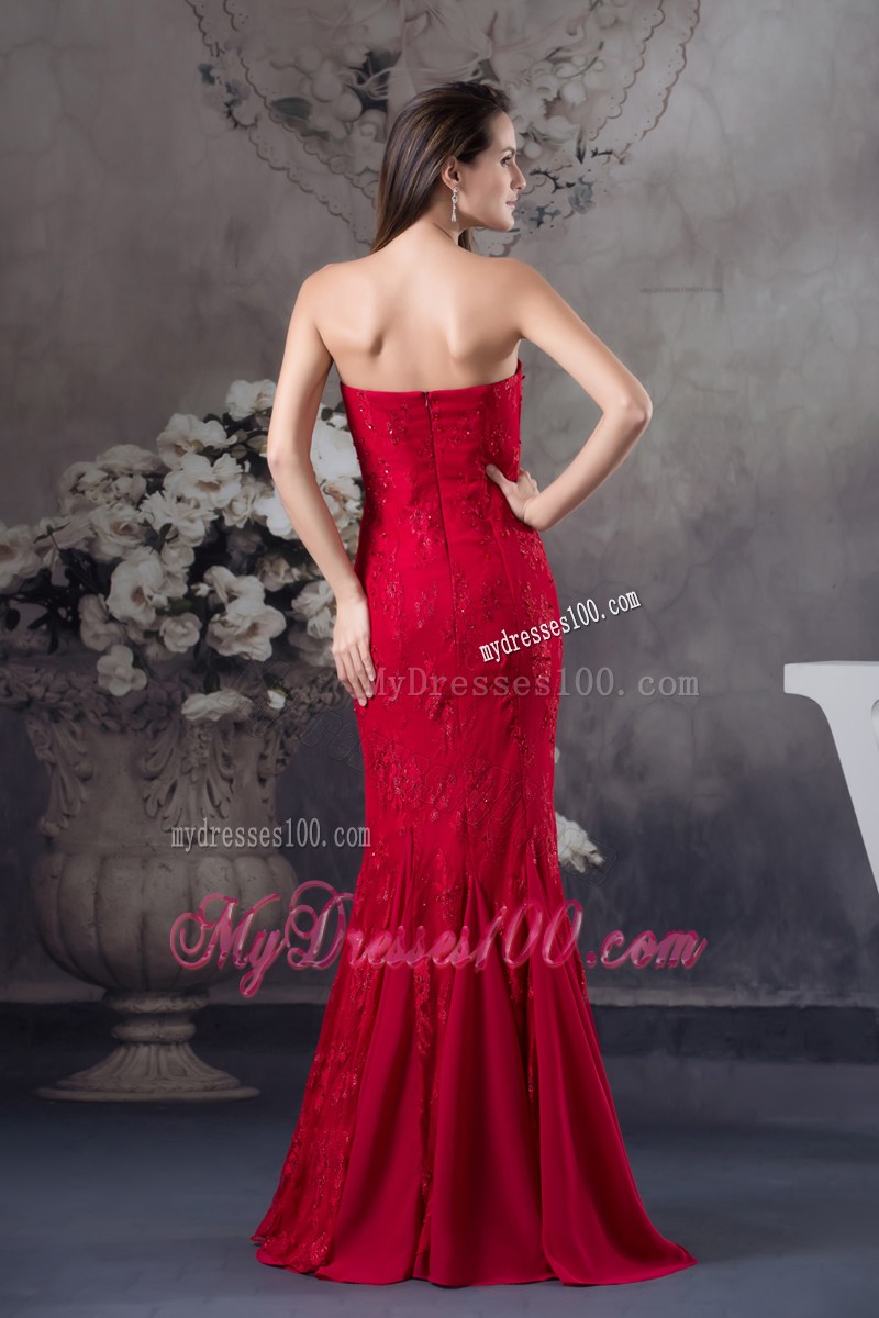 Cheap Appliques Mermaid Strapless long Red 2013 Prom Dress