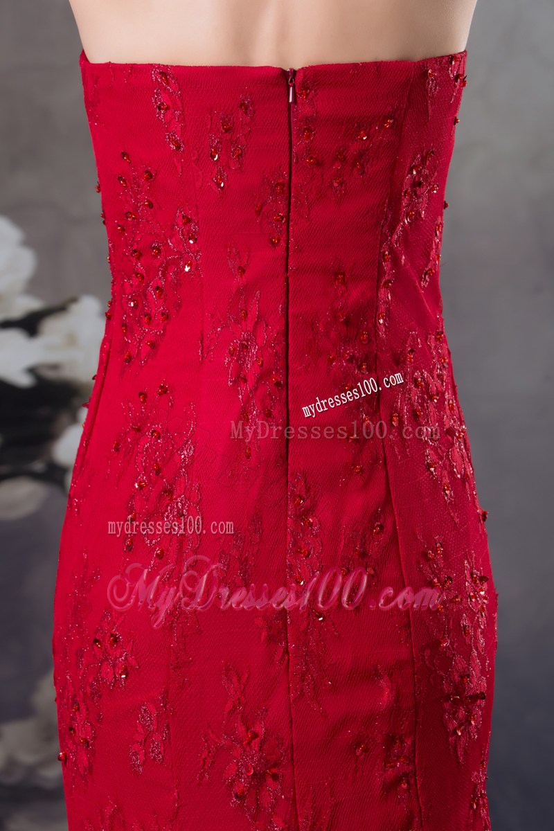 Cheap Appliques Mermaid Strapless long Red 2013 Prom Dress