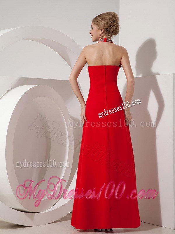 Beautiful Wine Red Column Halter top Prom Dress with Beading