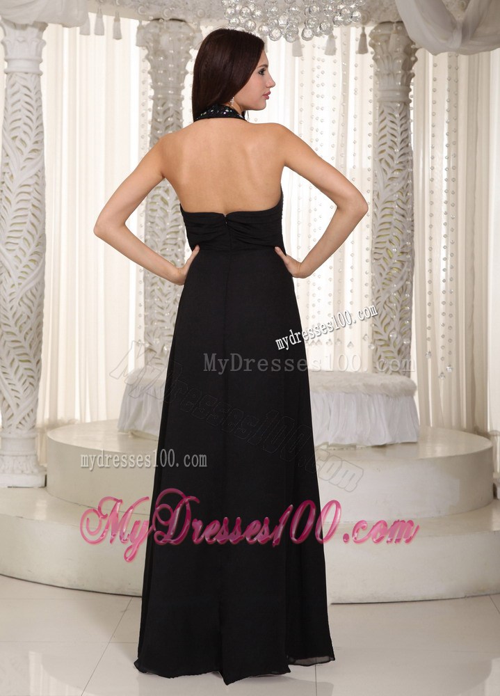 Cheap Black Column Halter Floor-length Beading Formal Evening Dress