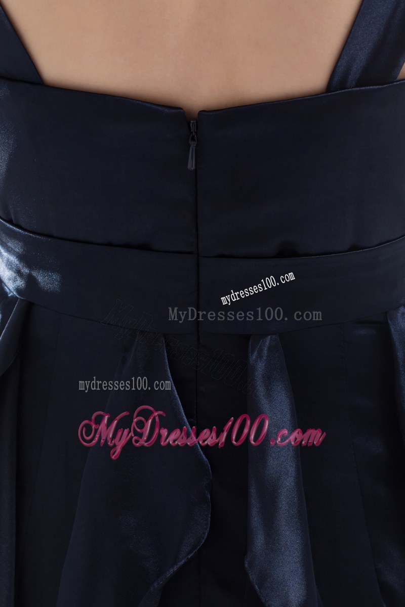 Column Navy Blue V-neck Ruffled Layers Ruching Prom Dress