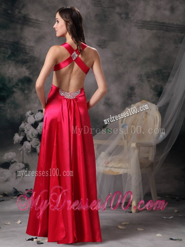 Sexy Coral Red Evening Dress Column V-neck Beading and Ruched
