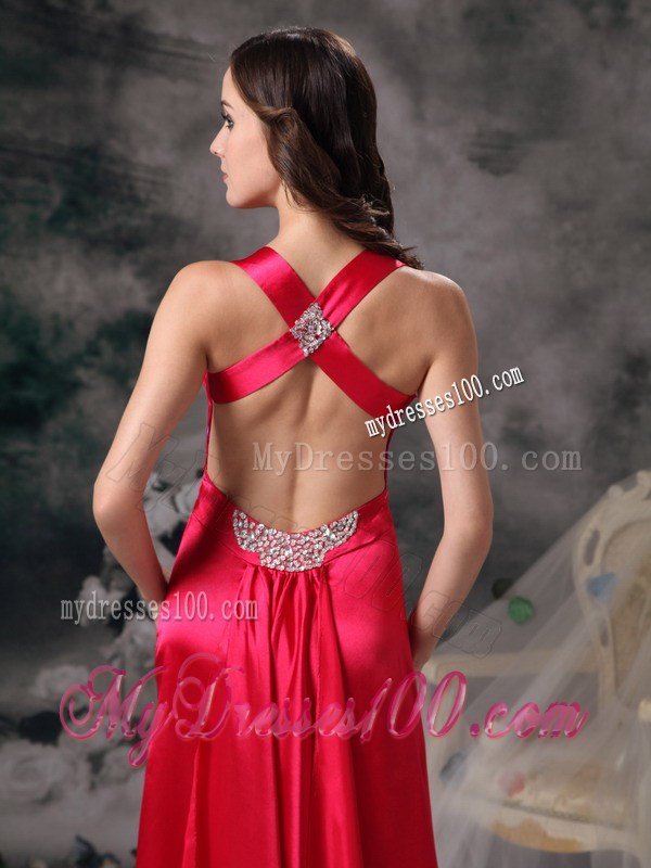 Sexy Coral Red Evening Dress Column V-neck Beading and Ruched