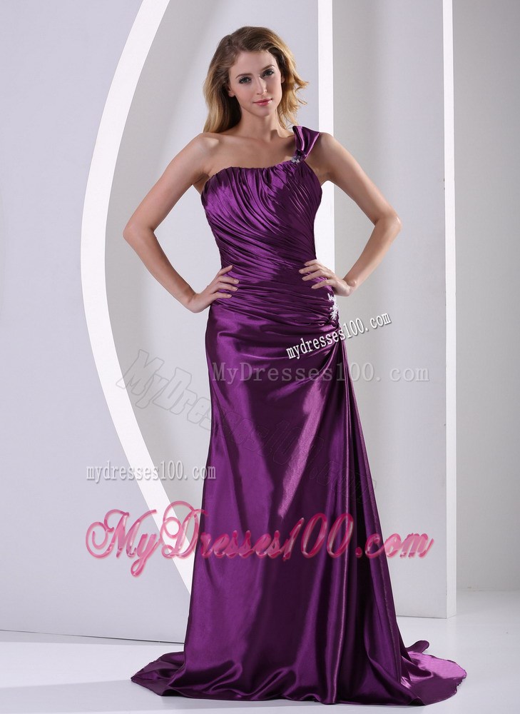 Eggplant Purple One Shoulder Formal Evening Dress With Ruches