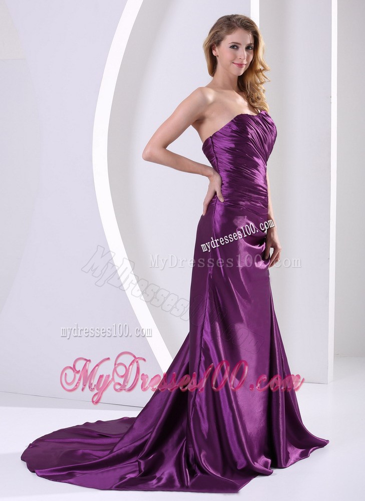 Eggplant Purple One Shoulder Formal Evening Dress With Ruches