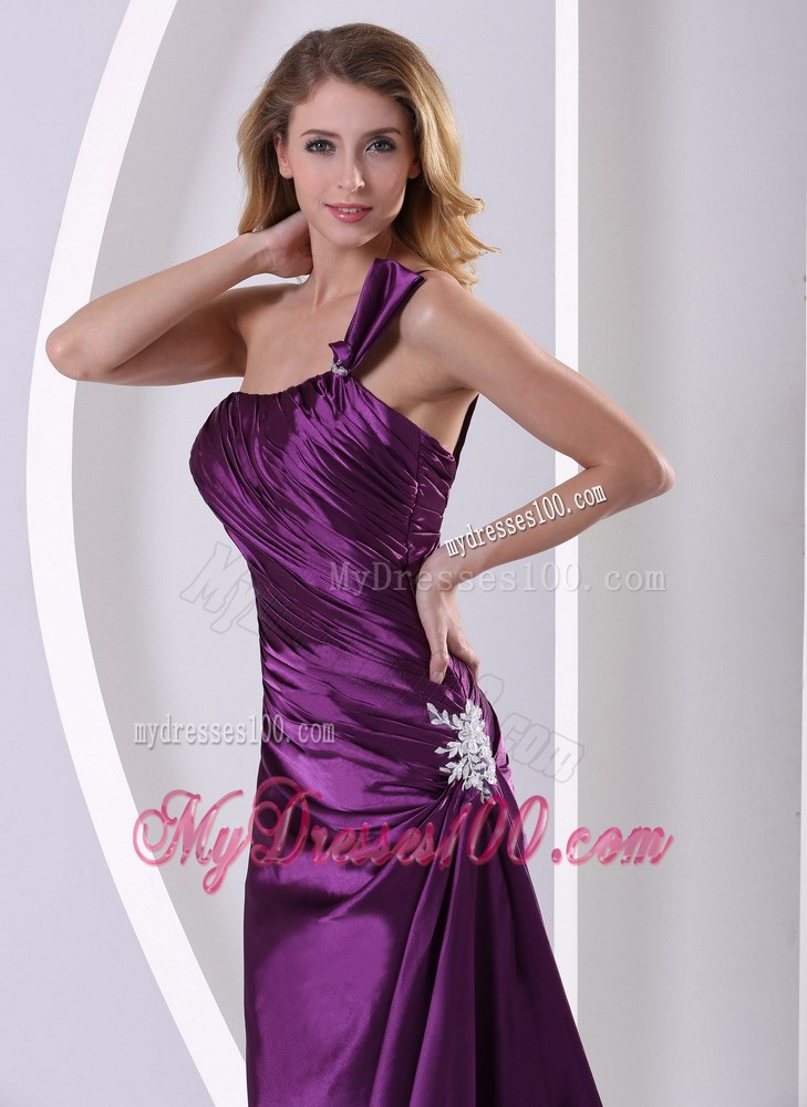 Eggplant Purple One Shoulder Formal Evening Dress With Ruches