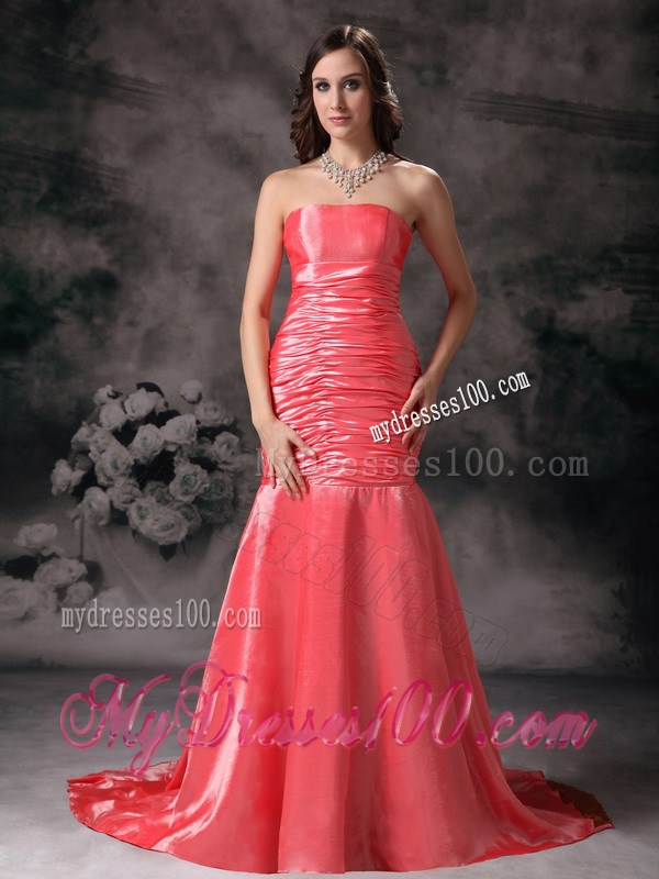2013 Latest Watermelon Red Formal Evening Dress Mermaid Strapless