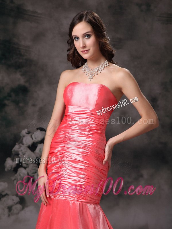 2013 Latest Watermelon Red Formal Evening Dress Mermaid Strapless