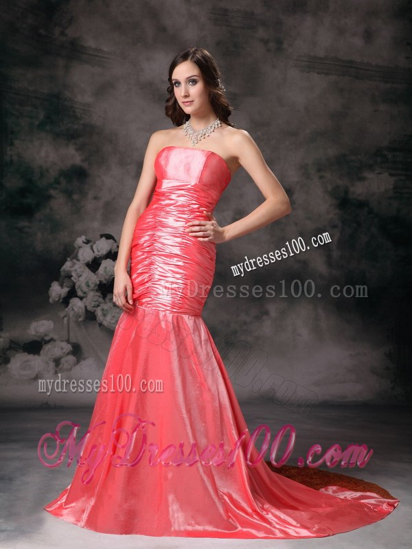 2013 Latest Watermelon Red Formal Evening Dress Mermaid Strapless