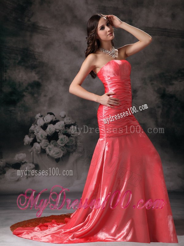 2013 Latest Watermelon Red Formal Evening Dress Mermaid Strapless