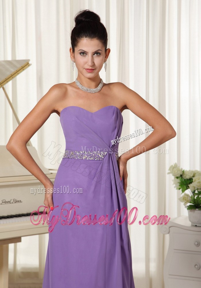 Lilac High Slit With Beaded Decorate Waist Sweetheart Customer Made Prom Dress