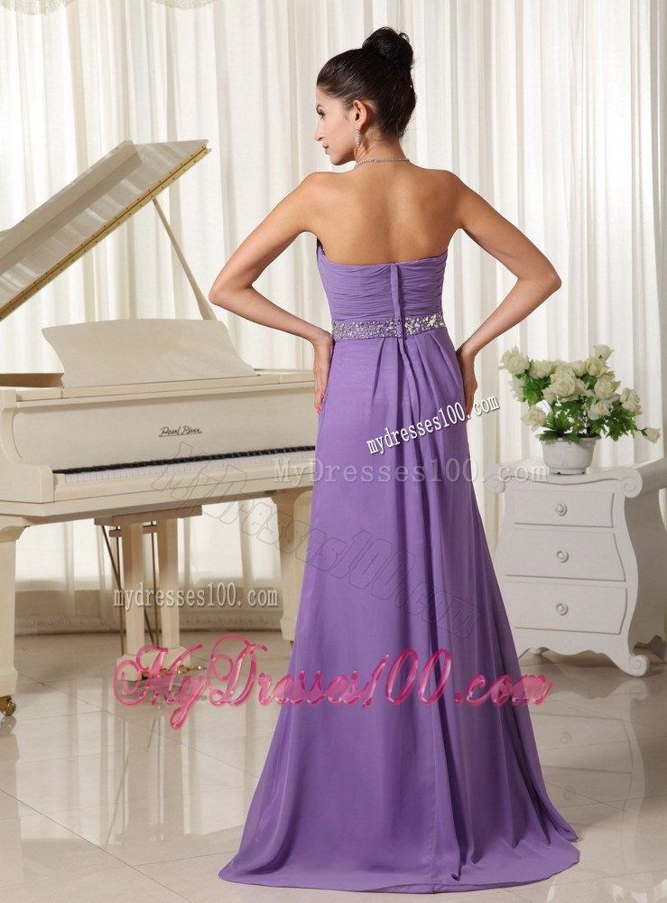 Lilac High Slit With Beaded Decorate Waist Sweetheart Customer Made Prom Dress