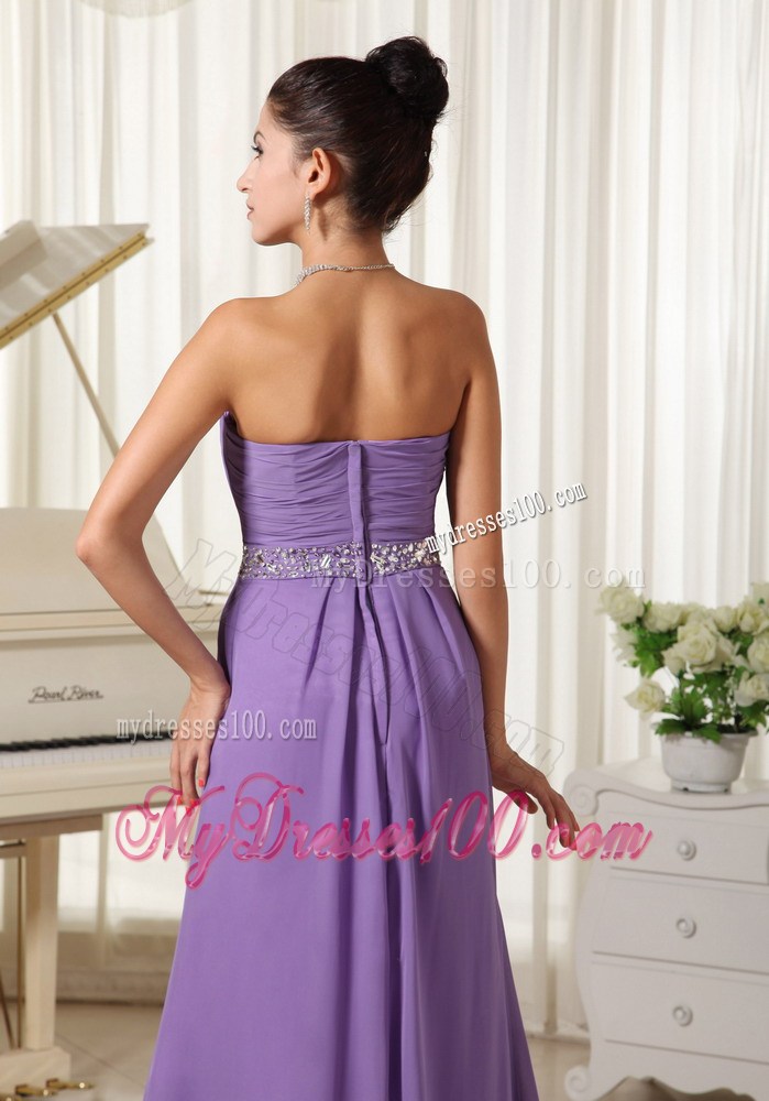 Lilac High Slit With Beaded Decorate Waist Sweetheart Customer Made Prom Dress