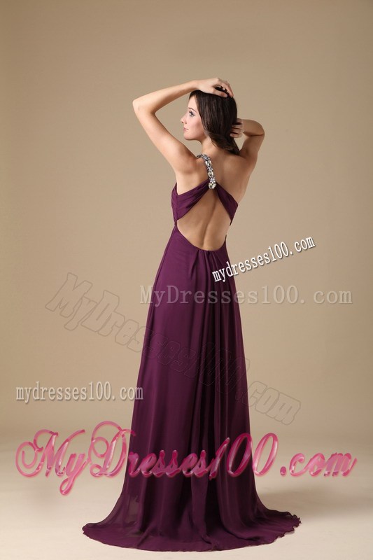 Elegant Dark Purple Empire One Shoulder Prom Dress Chiffon Beading