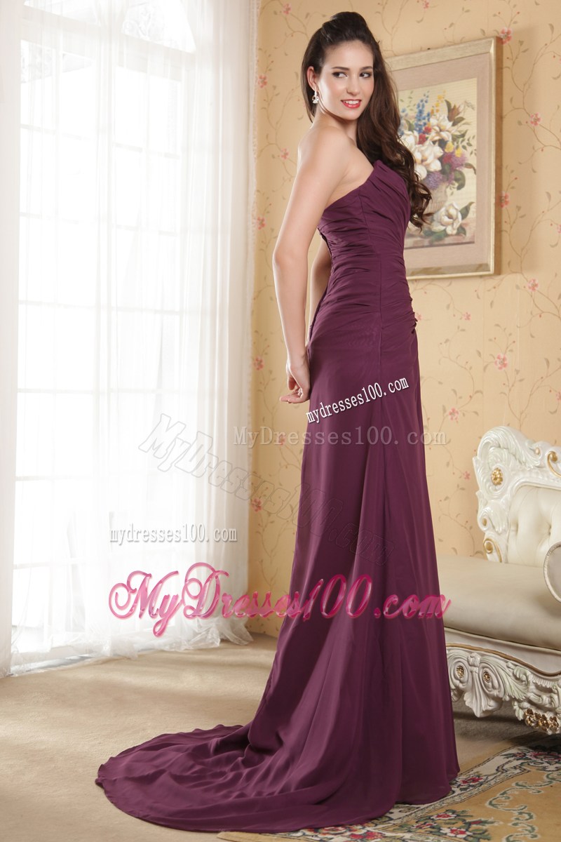 Dark Purple Column Sweetheart Evening Dresses Appliques Brush Train