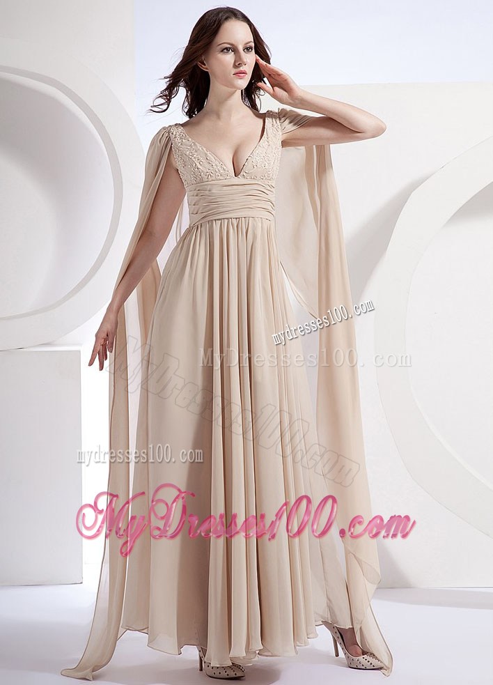 Empire V-neck Watteau Foraml Evening Dresses Dress Champagne