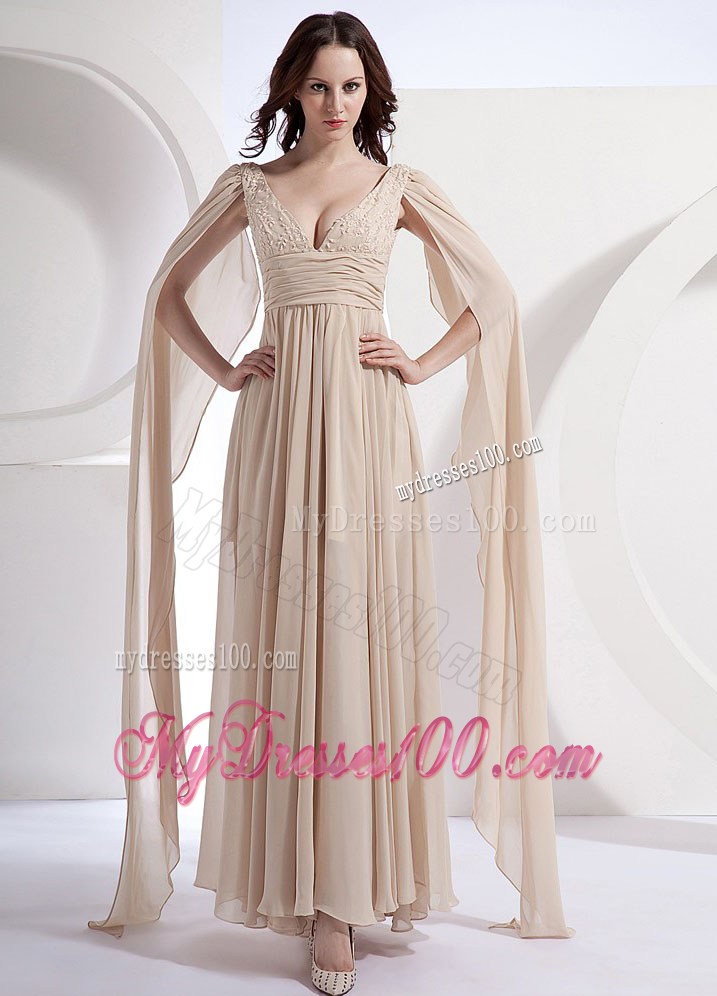 Empire V-neck Watteau Foraml Evening Dresses Dress Champagne
