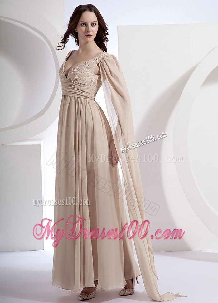 Empire V-neck Watteau Foraml Evening Dresses Dress Champagne