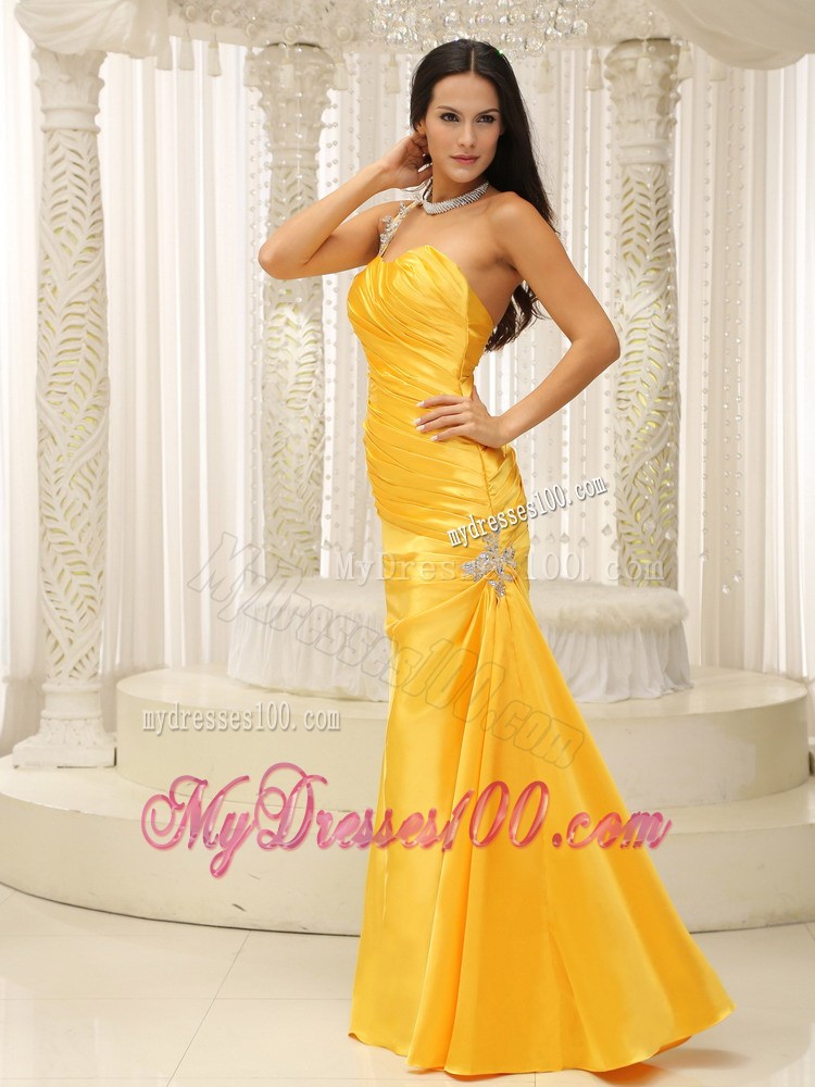 Appliques Decorate One Shoulder Ruched Bodice Prom Dress Custom Made