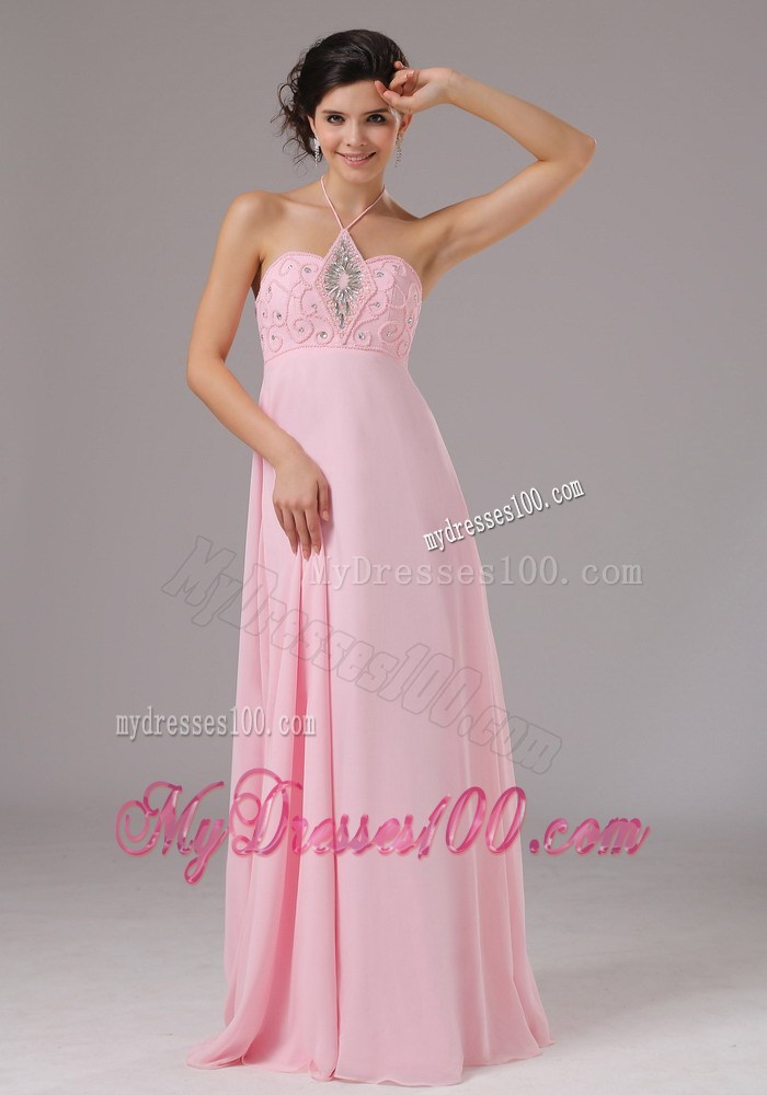 Baby Pink Halter and Beaded Decorate Bodice For 2013 Prom Dress