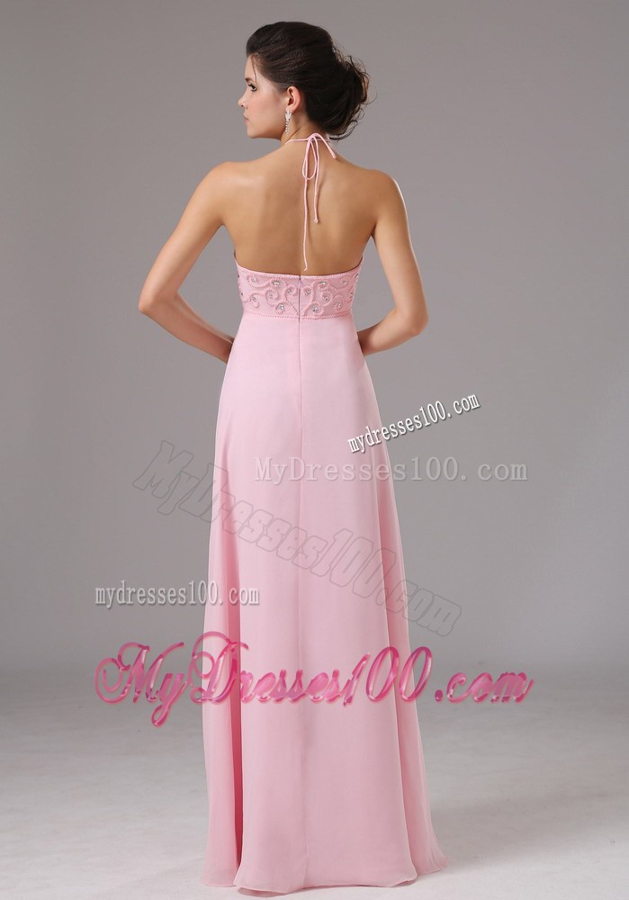 Baby Pink Halter and Beaded Decorate Bodice For 2013 Prom Dress