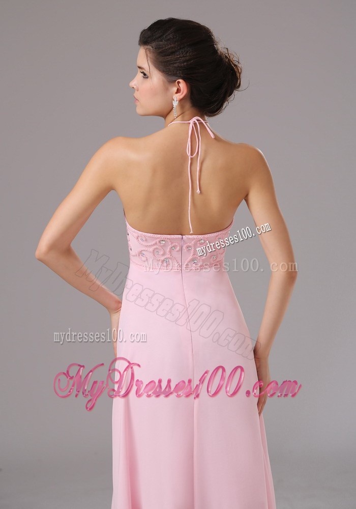 Baby Pink Halter and Beaded Decorate Bodice For 2013 Prom Dress