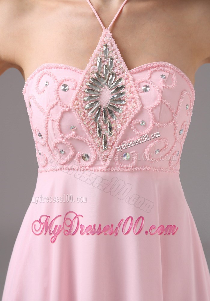 Baby Pink Halter and Beaded Decorate Bodice For 2013 Prom Dress