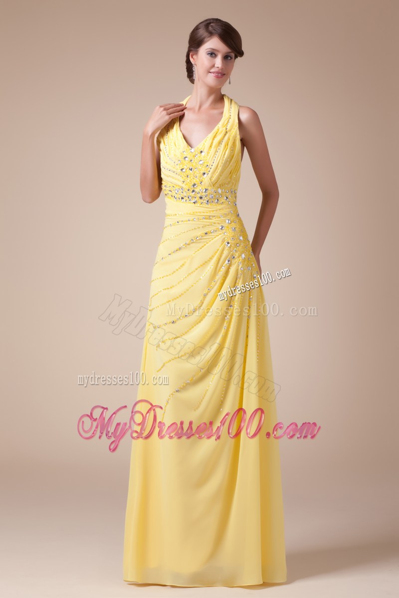 Halter Top Long Latest Empire Beading Prom Dress