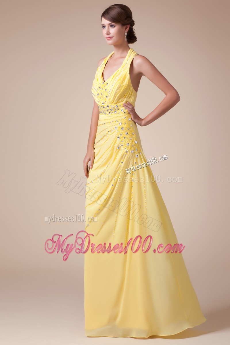 Halter Top Long Latest Empire Beading Prom Dress