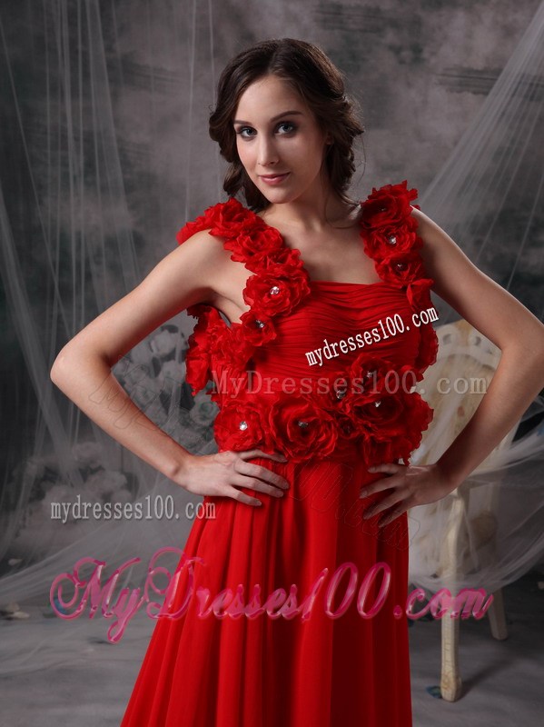 Modern Red Square Evening Dress with Beading and Flowers