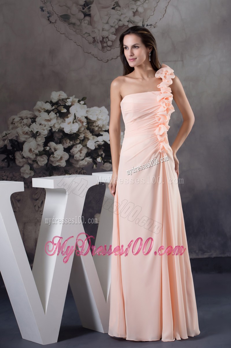 Hand Made Flowers Column One Shoulder long Pink Prom Dress