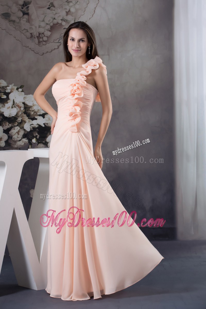 Hand Made Flowers Column One Shoulder long Pink Prom Dress