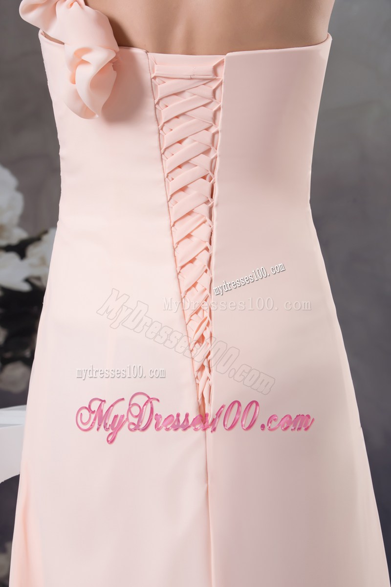 Hand Made Flowers Column One Shoulder long Pink Prom Dress