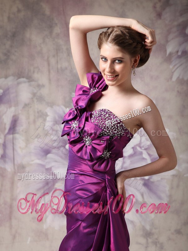 Beautiful Eggplant Purple Column One Shoulder Prom Dress with Flowers