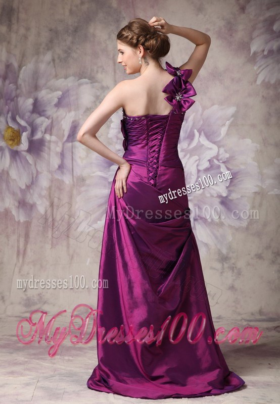 Beautiful Eggplant Purple Column One Shoulder Prom Dress with Flowers