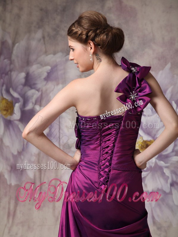 Beautiful Eggplant Purple Column One Shoulder Prom Dress with Flowers