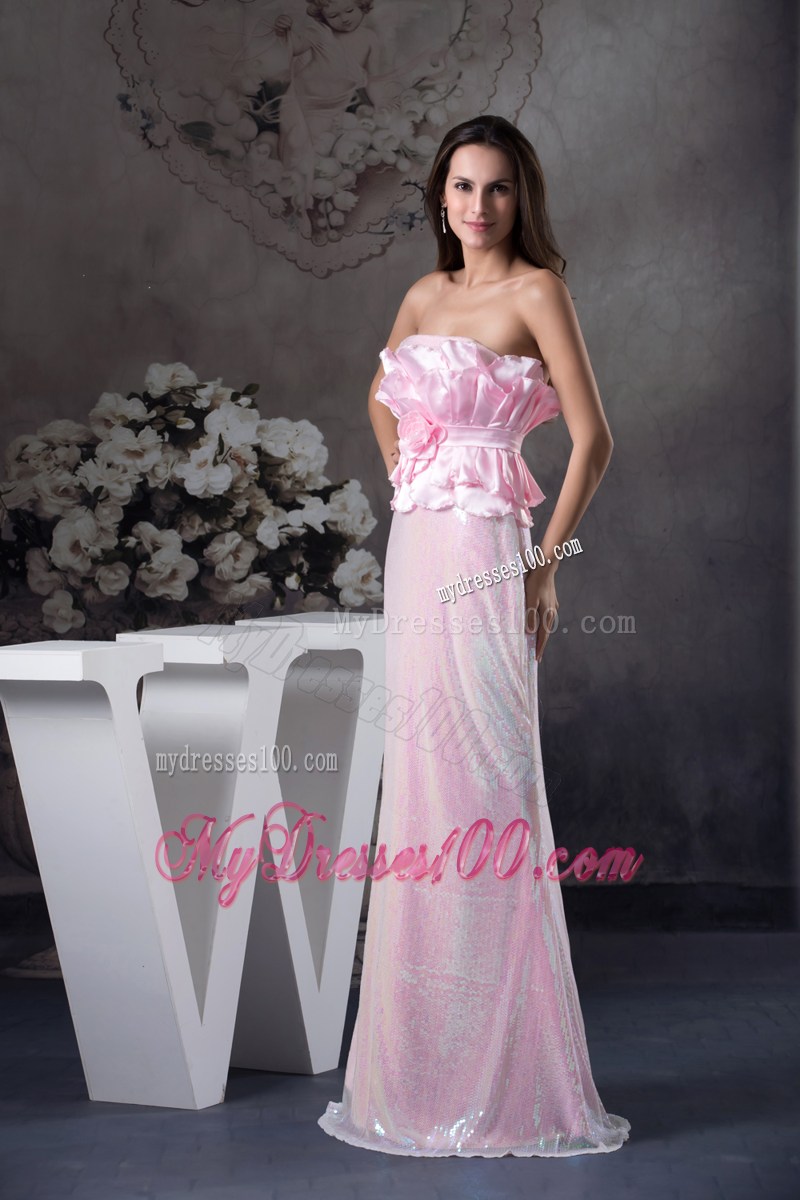 Hand Made Flowers Strapless Long Column / Sheath Prom Dress