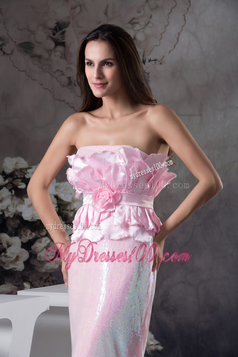 Hand Made Flowers Strapless Long Column / Sheath Prom Dress