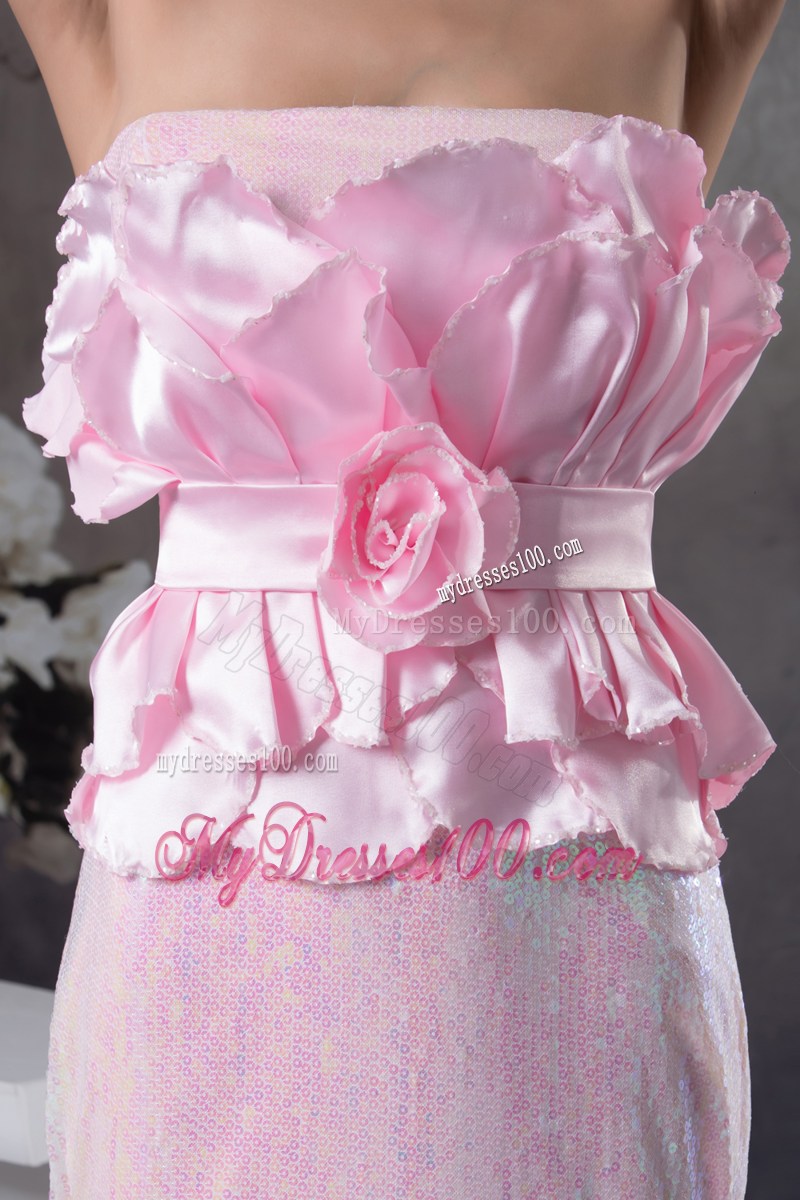 Hand Made Flowers Strapless Long Column / Sheath Prom Dress