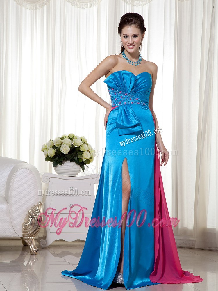 Sky Blue and Hot Pink Sweetheart Beading Formal Evening Dress