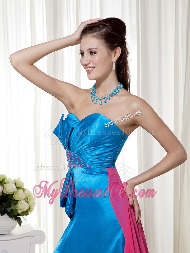 Sky Blue and Hot Pink Sweetheart Beading Formal Evening Dress
