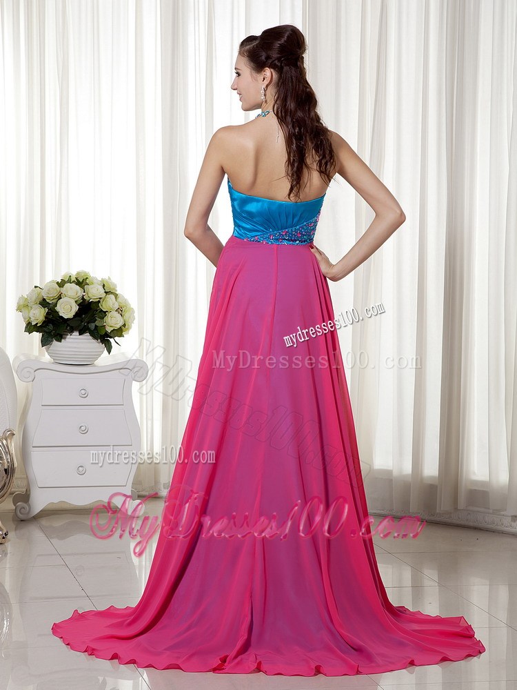 Sky Blue and Hot Pink Sweetheart Beading Formal Evening Dress