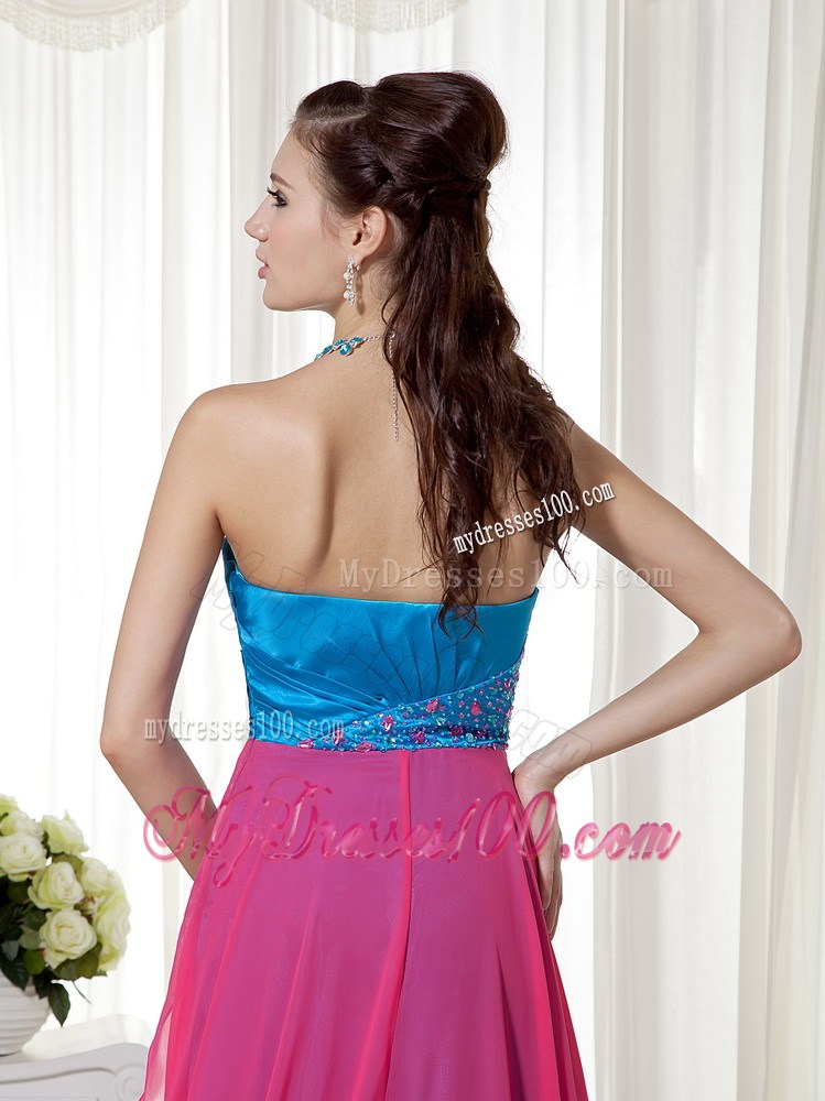 Sky Blue and Hot Pink Sweetheart Beading Formal Evening Dress
