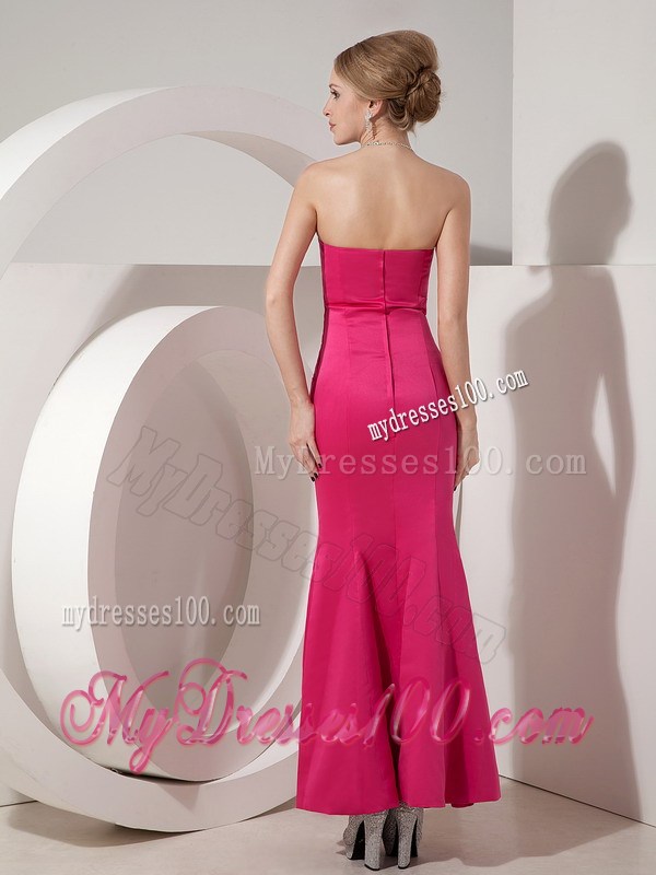 Hot Pink Mermaid Sweetheart Ankle-length Appliques Prom Dress